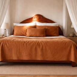 Linen Bedspread Terracotta Rust - Washed Blanket Minimalist Bedding Natural Coverlet Earth Tone Bedroom Decor - thumbnail 2