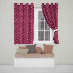 Elegant Pink Flowers On Black Seamless Pattern Botanical Floral Design Readymade Eyelet Ring Top Thermal 100% Blackout Curtains - thumbnail 1