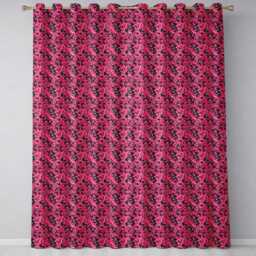 Elegant Pink Flowers On Black Seamless Pattern Botanical Floral Design Readymade Eyelet Ring Top Thermal 100% Blackout Curtains - thumbnail 2