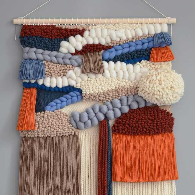Handwoven Wool Tapestry Boho Wall Hanging With Wooden Dowel - image 1