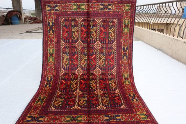 Turkmen Tekke Bukhara Rug 3'2x4'10 Ft Handmade Wool Top Quality Oriental Afghan Rug, Ala Bakhmal Design Bedroom Kitchen Living Room - image 1