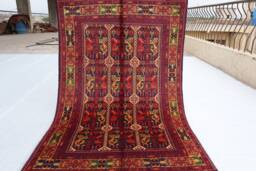 Turkmen Tekke Bukhara Rug 3'2x4'10 Ft Handmade Wool Top Quality Oriental Afghan Rug, Ala Bakhmal Design Bedroom Kitchen Living Room - thumbnail 1