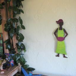 Upcycled Metal African Woman Wall Art Lime Green Boho Sculpture - thumbnail 3