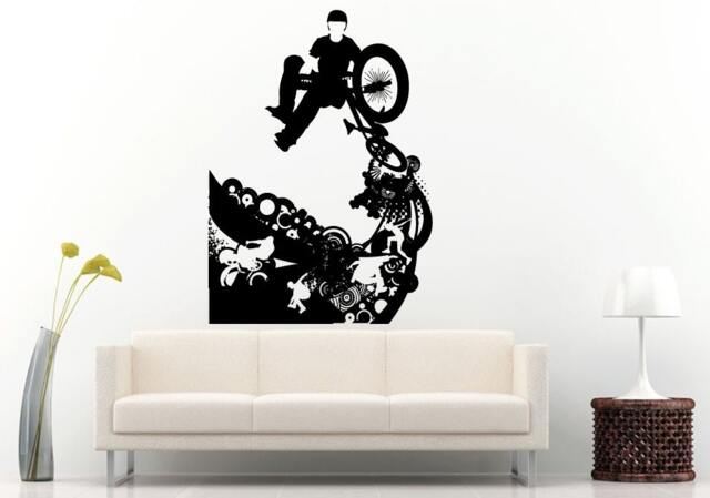 Bmx Bike Bicycle Extreme Sport Games Stunt Trick Wheelie Skateboarder Skateboard Urban City Wall Decal Vinyl Sticker Mural Room Decor L874 - image 1