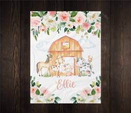 Personalized Baby Name Blanket, Gift, Pig, Custom Coming Home Hospital Shower Gift Birthday Farm Animal - thumbnail 1