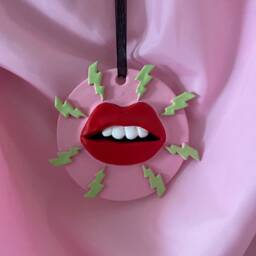 Lightning Bolt Big Lips Wall Hanging // Quirky Home Gifts Tooth Art Pink Lime - thumbnail 2