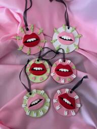 Lightning Bolt Big Lips Wall Hanging // Quirky Home Gifts Tooth Art Pink Lime - thumbnail 1