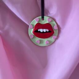Lightning Bolt Big Lips Wall Hanging // Quirky Home Gifts Tooth Art Pink Lime - thumbnail 4