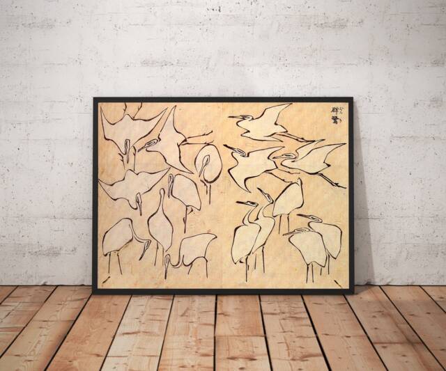 Katsushika Hokusai Poster, Japanese Wall Print, Decor, Cranes, Asian Gift, Abstract, A1/A2/A3/A4 - image 1