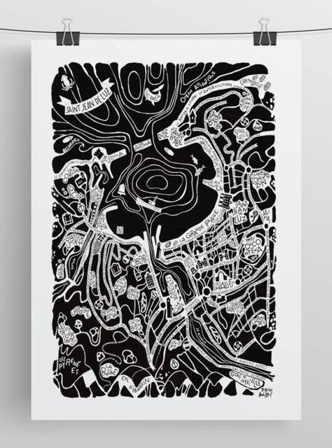 Saint-Jean-De-Luz City Map. Tokiko's Decorative Cartographic Poster. Handmade Travel Illustration - image 1
