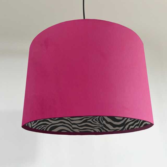 Hot Pink Velvet Drum Lampshade Zebra Print Interior, Ceiling Light Shade - image 1