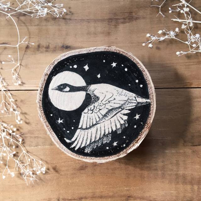 Goose Christmas Ornament - Original Drawing On Birch Wood - image 1