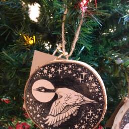 Goose Christmas Ornament - Original Drawing On Birch Wood - thumbnail 2