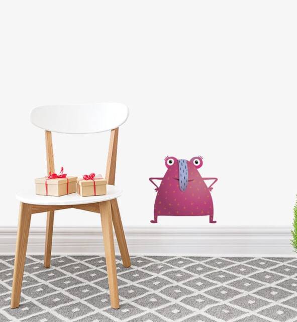 Pink Long Nosed Monster Wall Sticker Decal - Kids Stickers, Animals Childrens Decals, Art, Room