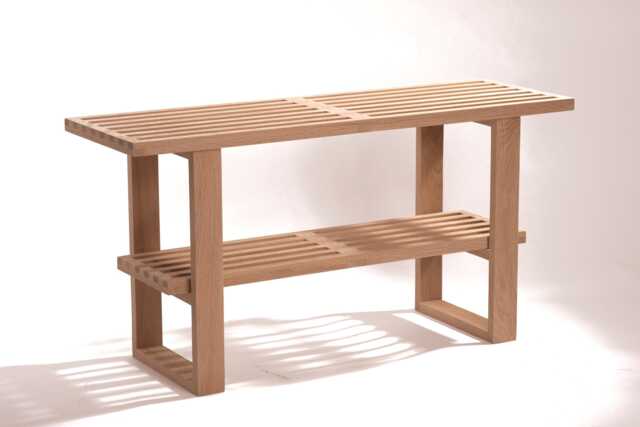 Handmade Oak Entryway Bench Slatted Shoe Rack Or Bookshelf - image 1