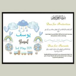 Personalised Islamic Baby Boy Print, Frame, Gift, Muslim Nursery Decor - thumbnail 1