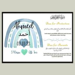 Personalised Islamic Baby Boy Print, Frame, Gift, Muslim Nursery Decor - thumbnail 3