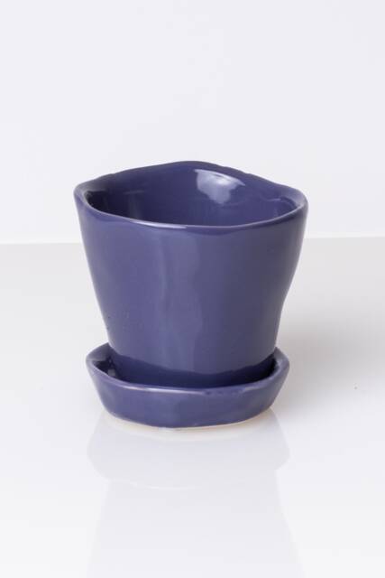 Violet Ceramic Planter With Saucer, Small Planter, Plant Pot, Pot Succulent Mini - image 1