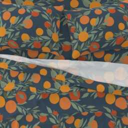 Citrus Sheets - Navy Tangerine Jumbo By Indybloomdesign Summer Fruit Oranges Spring Nature Cotton Sateen Sheet Set Bedding Spoonflower - thumbnail 3