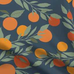 Citrus Sheets - Navy Tangerine Jumbo By Indybloomdesign Summer Fruit Oranges Spring Nature Cotton Sateen Sheet Set Bedding Spoonflower - thumbnail 4
