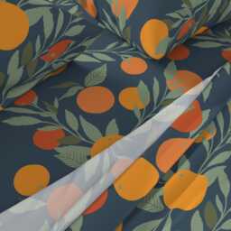 Citrus Sheets - Navy Tangerine Jumbo By Indybloomdesign Summer Fruit Oranges Spring Nature Cotton Sateen Sheet Set Bedding Spoonflower - thumbnail 2