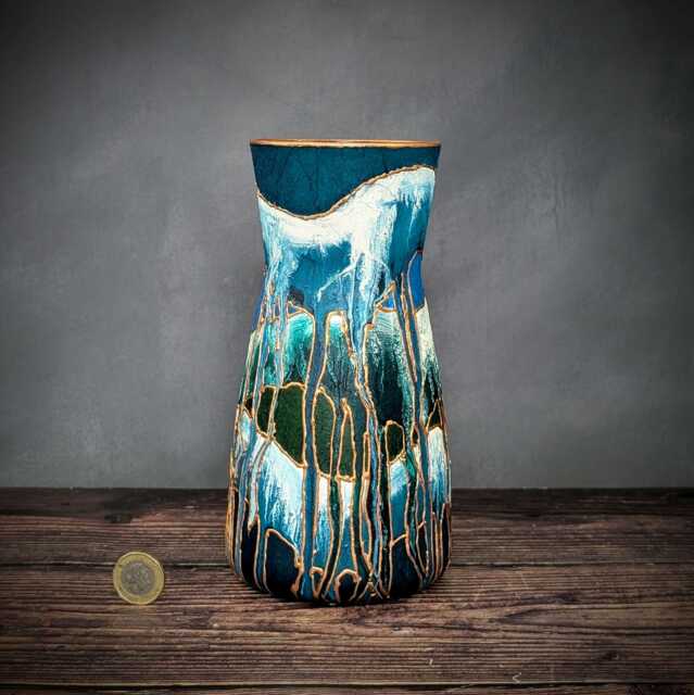 Zen Blue Green Decorative Vase For Flowers Hand Painted Glass Vibrant Colour Unique Desk Accessory Statement Mother's Day Gift Idea - image 1