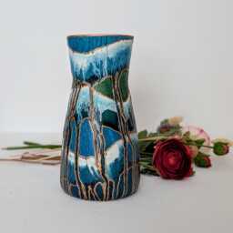 Zen Blue Green Decorative Vase For Flowers Hand Painted Glass Vibrant Colour Unique Desk Accessory Statement Mother's Day Gift Idea - thumbnail 2