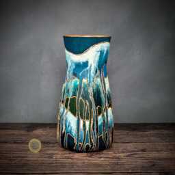 Zen Blue Green Decorative Vase For Flowers Hand Painted Glass Vibrant Colour Unique Desk Accessory Statement Mother's Day Gift Idea - thumbnail 1