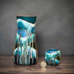 Zen Blue Green Decorative Vase For Flowers Hand Painted Glass Vibrant Colour Unique Desk Accessory Statement Mother's Day Gift Idea - thumbnail 3