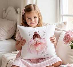 Personalised Ballerina Cushion Custom Name Watercolour Ballet Girl Nursery Decor Pillow Sofia Pink Gift - thumbnail 2
