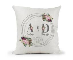 Personalised Silver Floral Initials Cushion, Wedding Gift, Mr & Mrs, Bride Groom, Husband Wife, 25 Years Anniversary Keepsake, Letters - thumbnail 1