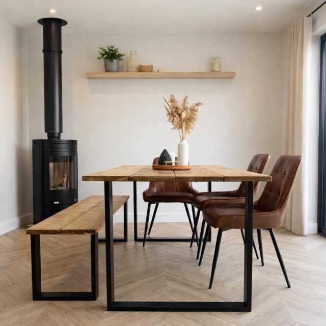 Reclaimed Wood Dining Table With Steel Square Box Legs. - Matching Benches Available - image 1