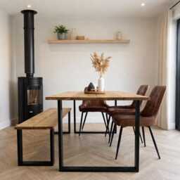 Reclaimed Wood Dining Table With Steel Square Box Legs. - Matching Benches Available - thumbnail 1