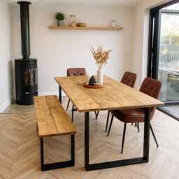 Reclaimed Wood Dining Table With Steel Square Box Legs. - Matching Benches Available - thumbnail 2