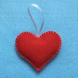 Handmade Red Felt Hearts Set Of 6, Valentines Hearts, Christmas Tree Ornaments, Wedding Favors - thumbnail 2