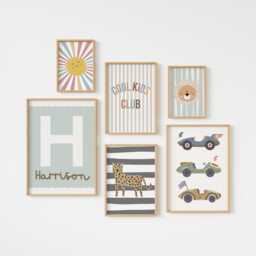 Set Of Gallery Wall Prints For A Playroom Nursery Or Bedroom, Personalised Initial & Race Car Art - Prints Only - thumbnail 1