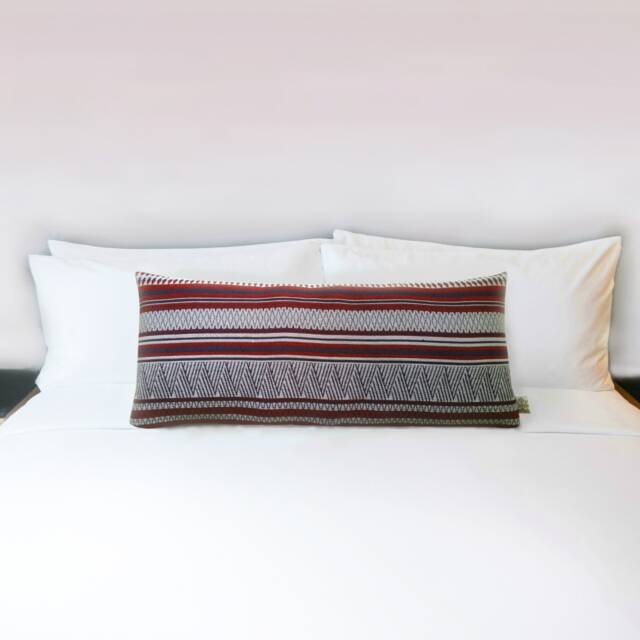 Lumbar Rust Red Wooven Textured Pillow Cover Kilim Style Burnt Red Grey White Native Tribal Cushion Case Southwestern Living Room Bohemian - image 1