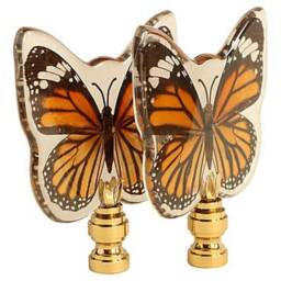 Asian Tiger Butterfly Specimen Lamp Finials - Natural Butterflies in Clear Acrylic On Shiny Brass Hardware A Matching Pair - thumbnail 2