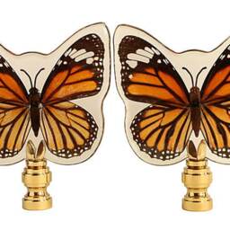 Asian Tiger Butterfly Specimen Lamp Finials - Natural Butterflies in Clear Acrylic On Shiny Brass Hardware A Matching Pair - thumbnail 3
