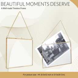 Brass & Recycled Glass Hanging Photo Frame, A4 Portrait Display - thumbnail 3