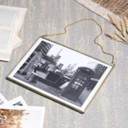 Brass & Recycled Glass Hanging Photo Frame, A4 Portrait Display