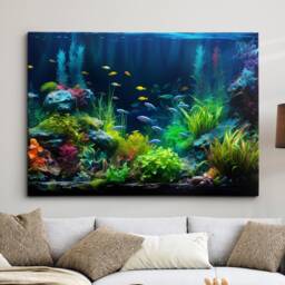 Fish Tank Water Aquascape Feature Aquatic Lover Wall Art Framed Canvas Poster Print, Home Office Bedroom Games Room Decor Gift Idea - thumbnail 1