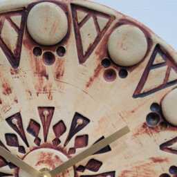 Hand Made Circular Round Matt Brown & Natural Ceramic Wall Clock Quartz 25 cm Diam - thumbnail 3