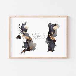 Britain & Portugal Map Black & Gold Travel Wall Art Print - United Kingdom UK - thumbnail 3