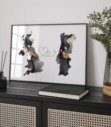 Britain & Portugal Map Black & Gold Travel Wall Art Print - United Kingdom UK - thumbnail 1