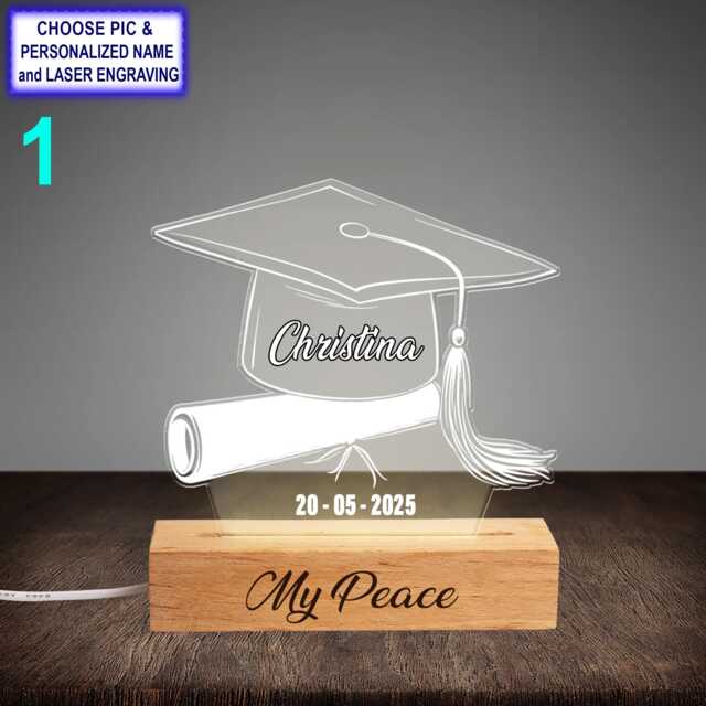 Personalized Gradutation Acrylic Night Light With Name Engraving, Beech Wood Led Lamp, Custom Laser Engrave Gift - image 1
