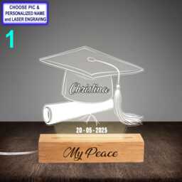 Personalized Gradutation Acrylic Night Light With Name Engraving, Beech Wood Led Lamp, Custom Laser Engrave Gift - thumbnail 1
