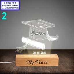 Personalized Gradutation Acrylic Night Light With Name Engraving, Beech Wood Led Lamp, Custom Laser Engrave Gift - thumbnail 2