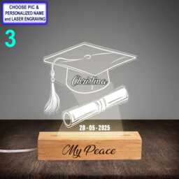Personalized Gradutation Acrylic Night Light With Name Engraving, Beech Wood Led Lamp, Custom Laser Engrave Gift - thumbnail 3