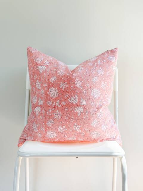 Block Print Pillow Cover Floral Batik, Natural Dyed - 20x20 - image 1